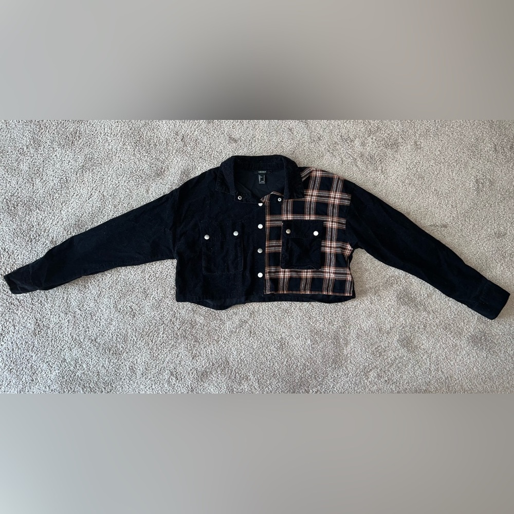 Forever 21 Corduroy/Plaid Long Sleeve Crop Top